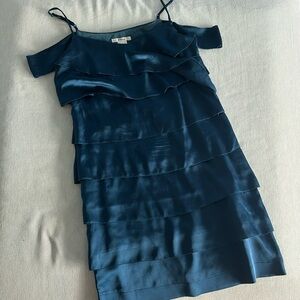 Blue Silk Ruffle Dress